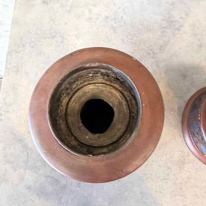 Pair of Antique Japanese Bronze & Enamel Lamp Bases / Candle Holders c. 1890–1920