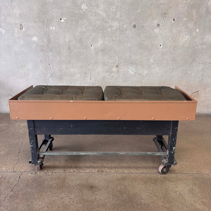 Industrial Bench on Wheels w/Leather Cushions