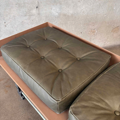 Industrial Bench on Wheels w/Leather Cushions