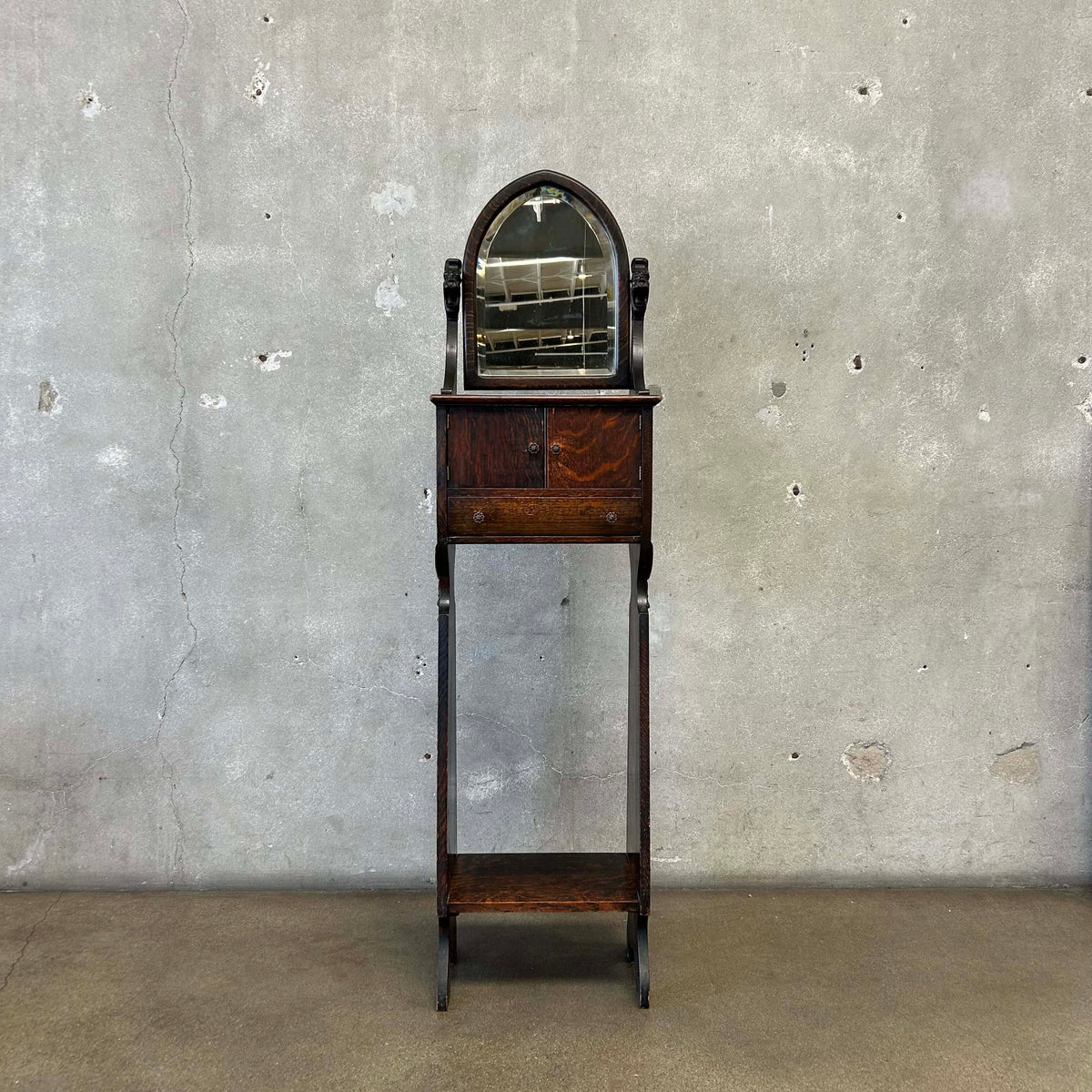 Antique Tiger Entry/Hall Stand w/Beveled Mirror