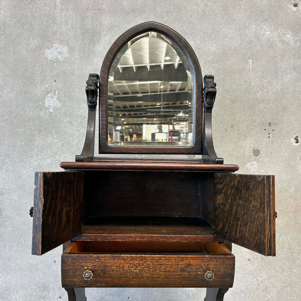 Antique Tiger Entry/Hall Stand w/Beveled Mirror