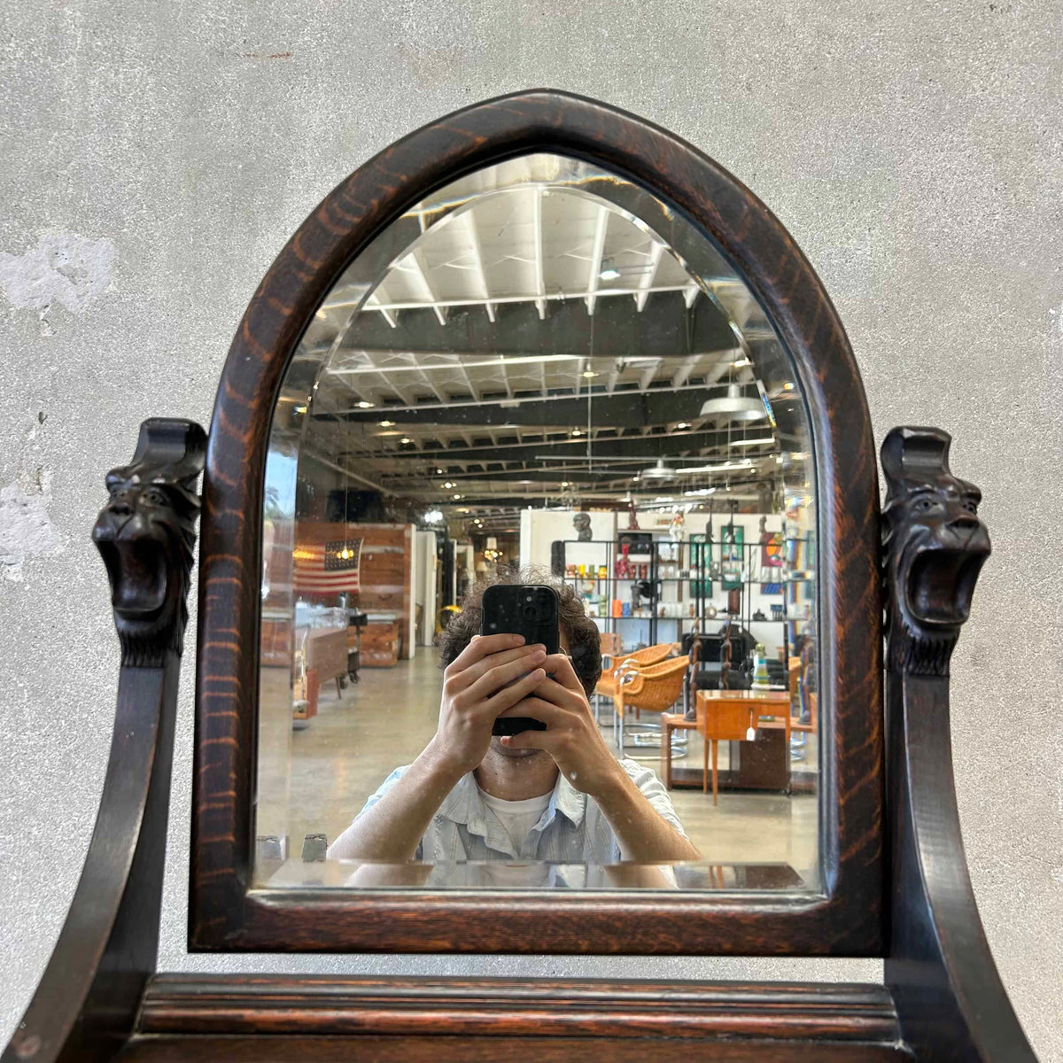 Antique Tiger Entry/Hall Stand w/Beveled Mirror