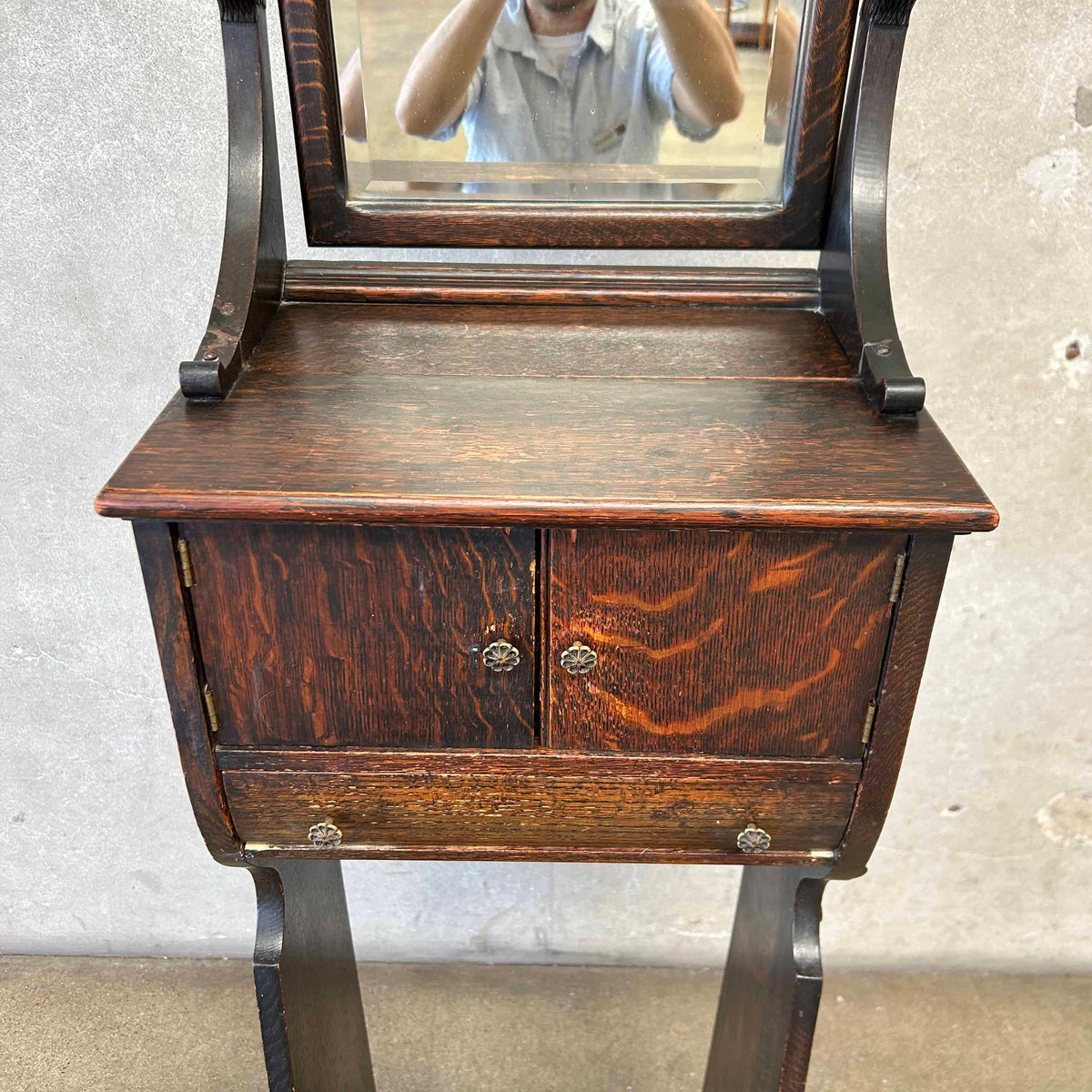 Antique Tiger Entry/Hall Stand w/Beveled Mirror