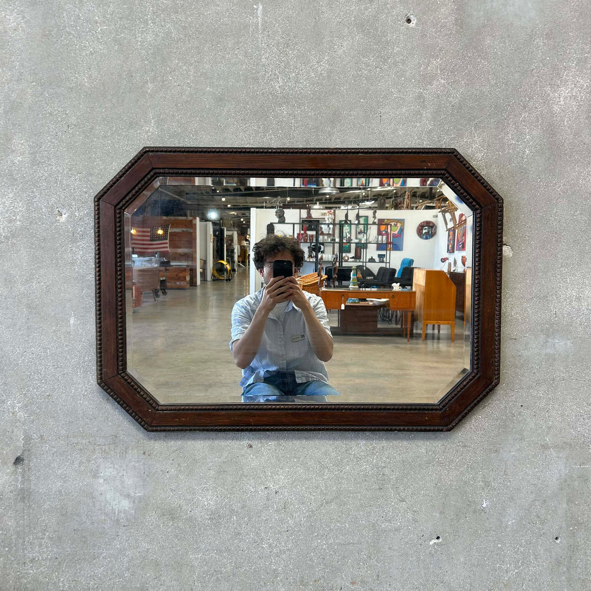 Vintage Oak Wood Framed Wall Mirror