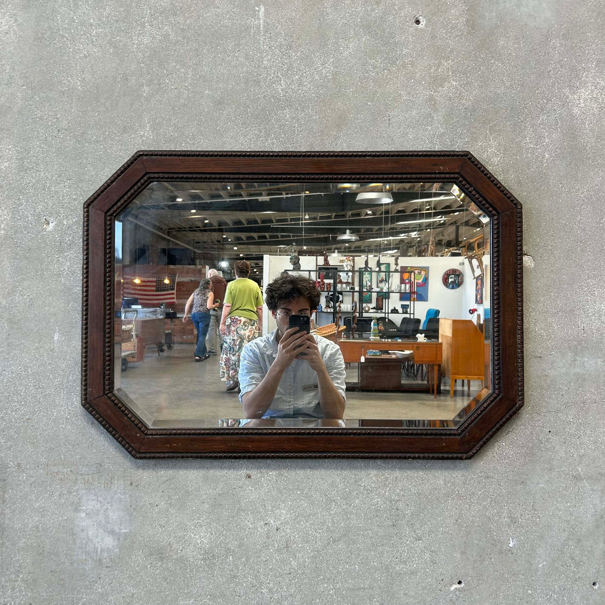 Vintage Oak Wood Framed Wall Mirror
