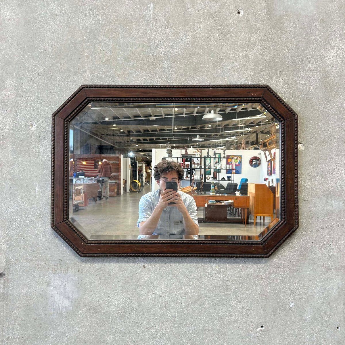 Vintage Oak Wood Framed Wall Mirror