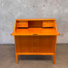 Vintage Scandinavian Secretary Desk w/ Three Drawers With Key