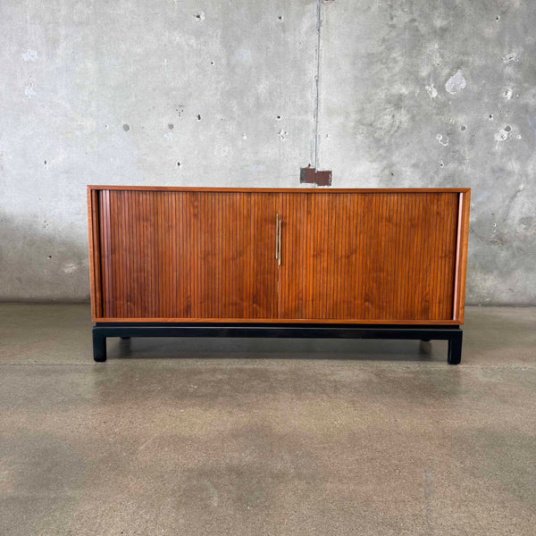 Mid Century Walnut Tambor Door Credenza