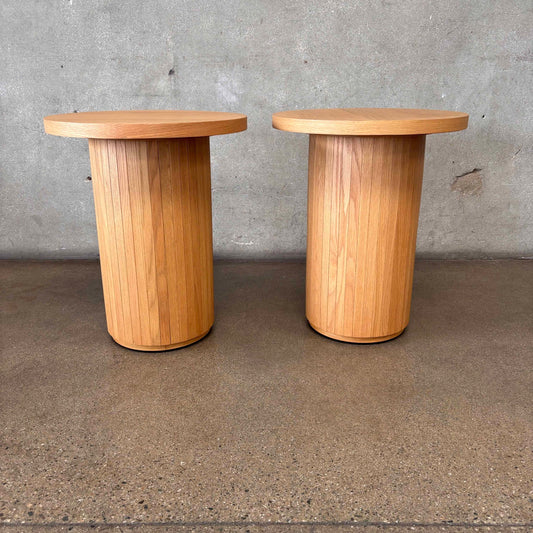 Pair of Joybird Bastian Honey Oak Pedestal End Tables