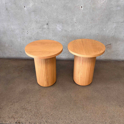 Pair of Joybird Bastian Honey Oak Pedestal End Tables