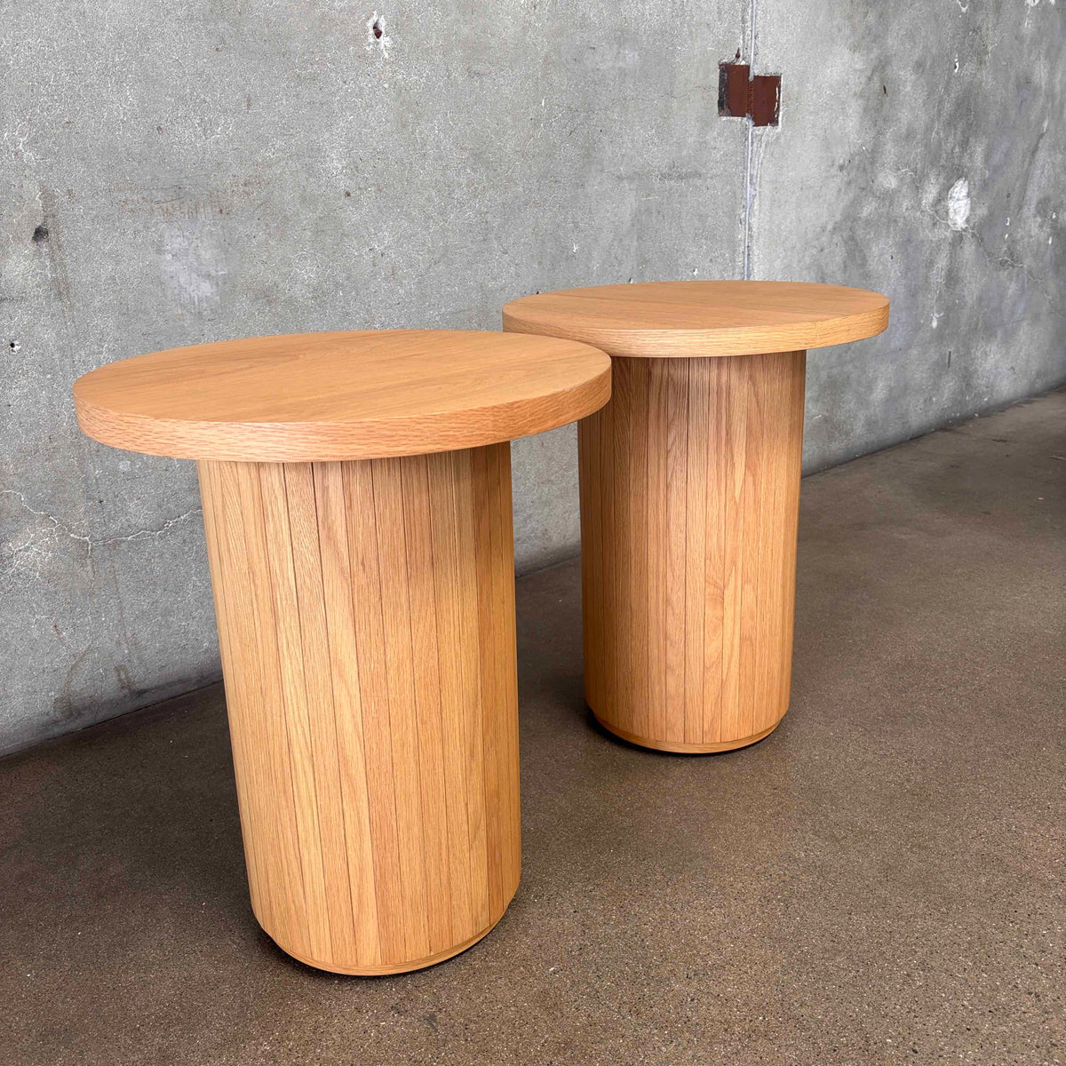 Pair of Joybird Bastian Honey Oak Pedestal End Tables