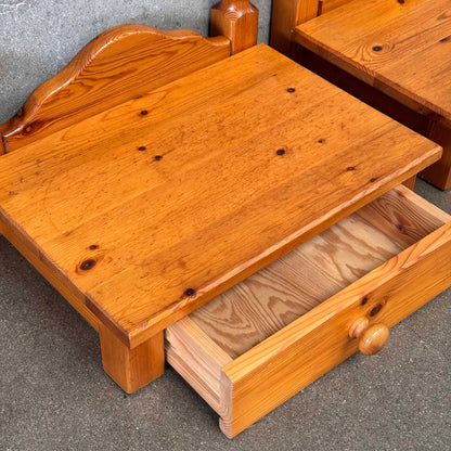 Pair of Scandinavian Pine Floating Wall Mount Nightstands With Drawers