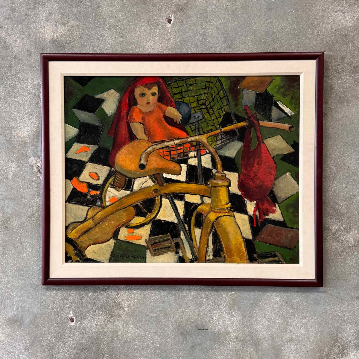 Mid Century Surreal Painting  Oil On Board Edgar O. Kiechle - 1951