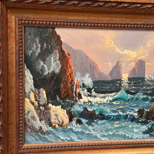 Mid Century Seascape Oil On Canvas - Signed