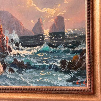 Mid Century Seascape Oil On Canvas - Signed