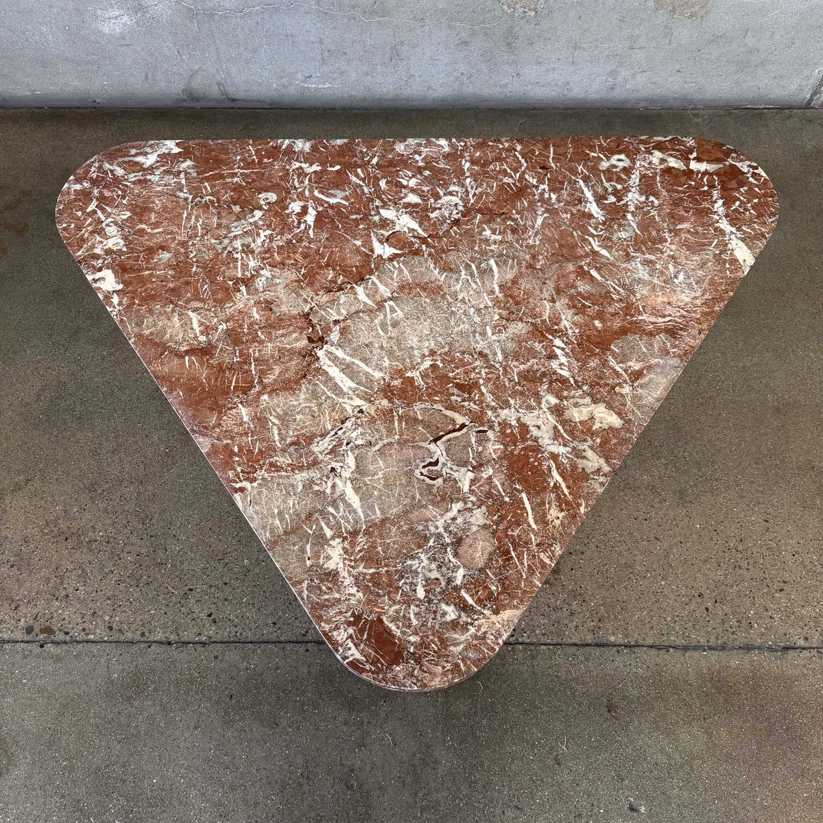 Mid Century Triangular Coffee Table With Red Marble & Brass Legs