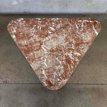 Mid Century Triangular Coffee Table With Red Marble & Brass Legs