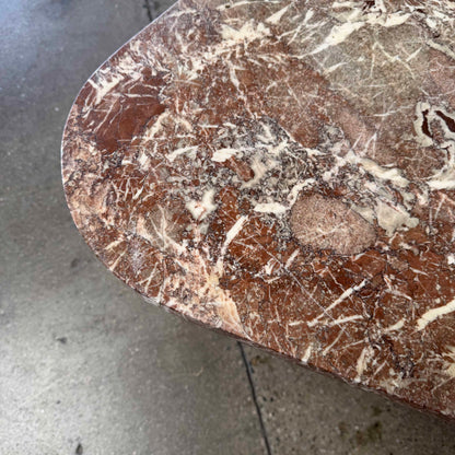 Mid Century Triangular Coffee Table With Red Marble & Brass Legs