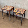 Pair of Antique Steel & Terra Cotta Side Tables