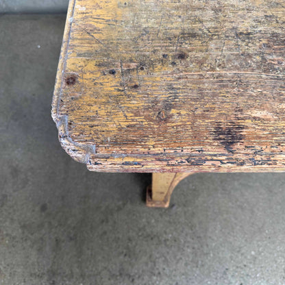 Antique European Highly Patinated Table in Yellow w/ Wormwood Detail