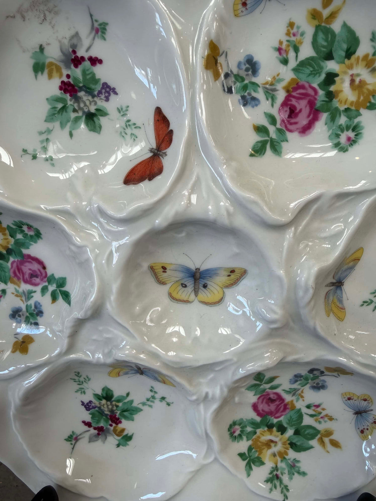 Antique Limoges Floral & Butterfly Oyster Plate