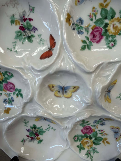 Antique Limoges Floral & Butterfly Oyster Plate