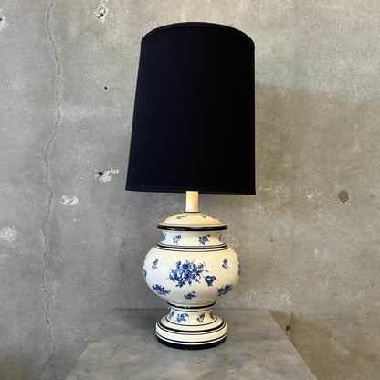 Vintage 1950s Blue Floral Lamp w/ New Shade (Rewired)