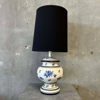 Vintage 1950s Blue Floral Lamp w/ New Shade (Rewired)