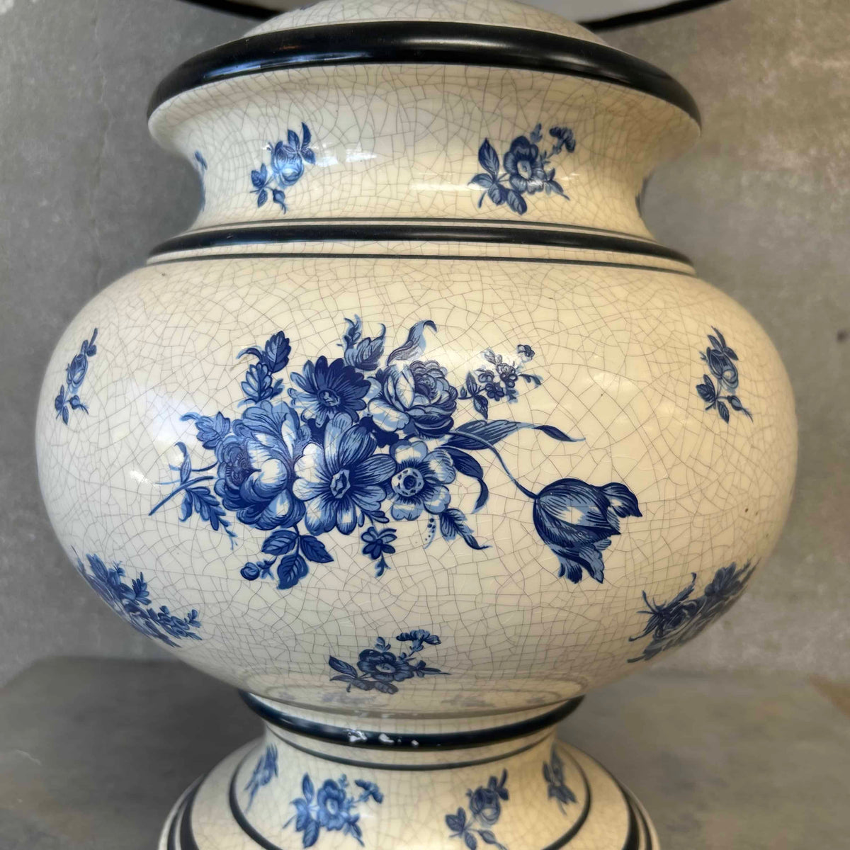 Vintage 1950s Blue Floral Lamp w/ New Shade (Rewired)