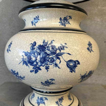 Vintage 1950s Blue Floral Lamp w/ New Shade (Rewired)