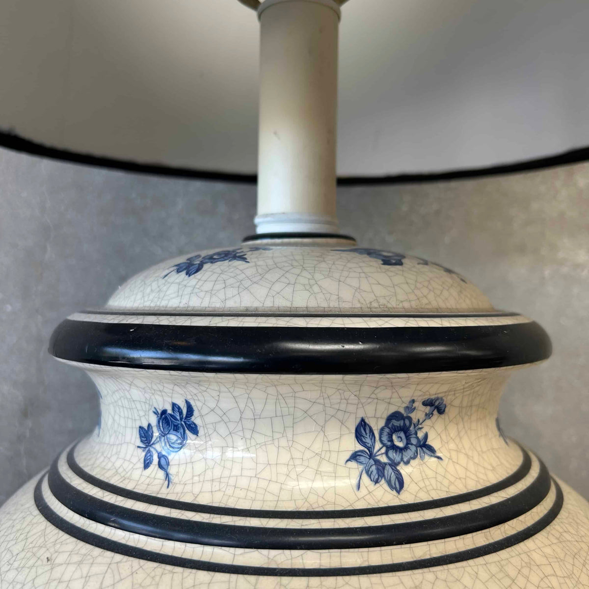 Vintage 1950s Blue Floral Lamp w/ New Shade (Rewired)