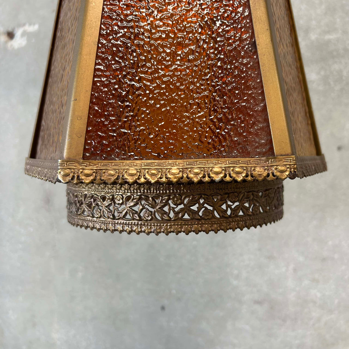 Mid Century Glass Panel Amber Swag Light (Works)