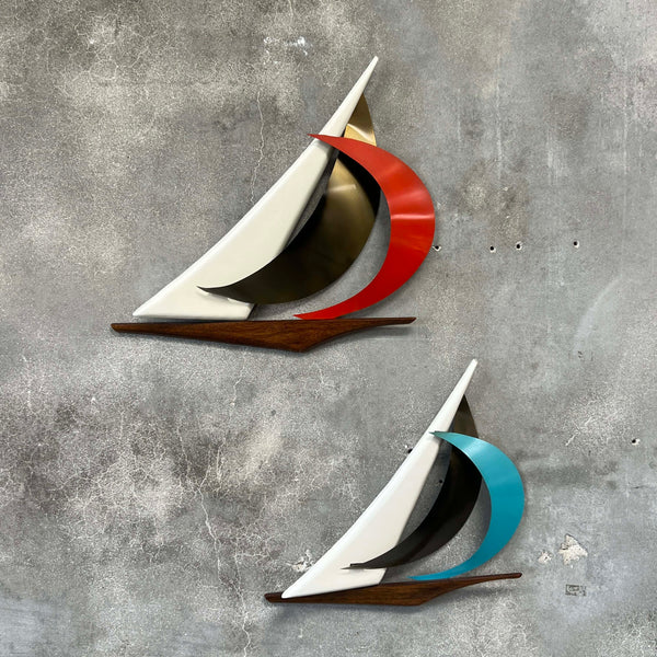 Pair of Mid Century Modern Musketeers Sailboats Metal & Wood