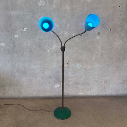 Mid Century Double Gooseneck Floor Lamp With Fiber Glass Shades