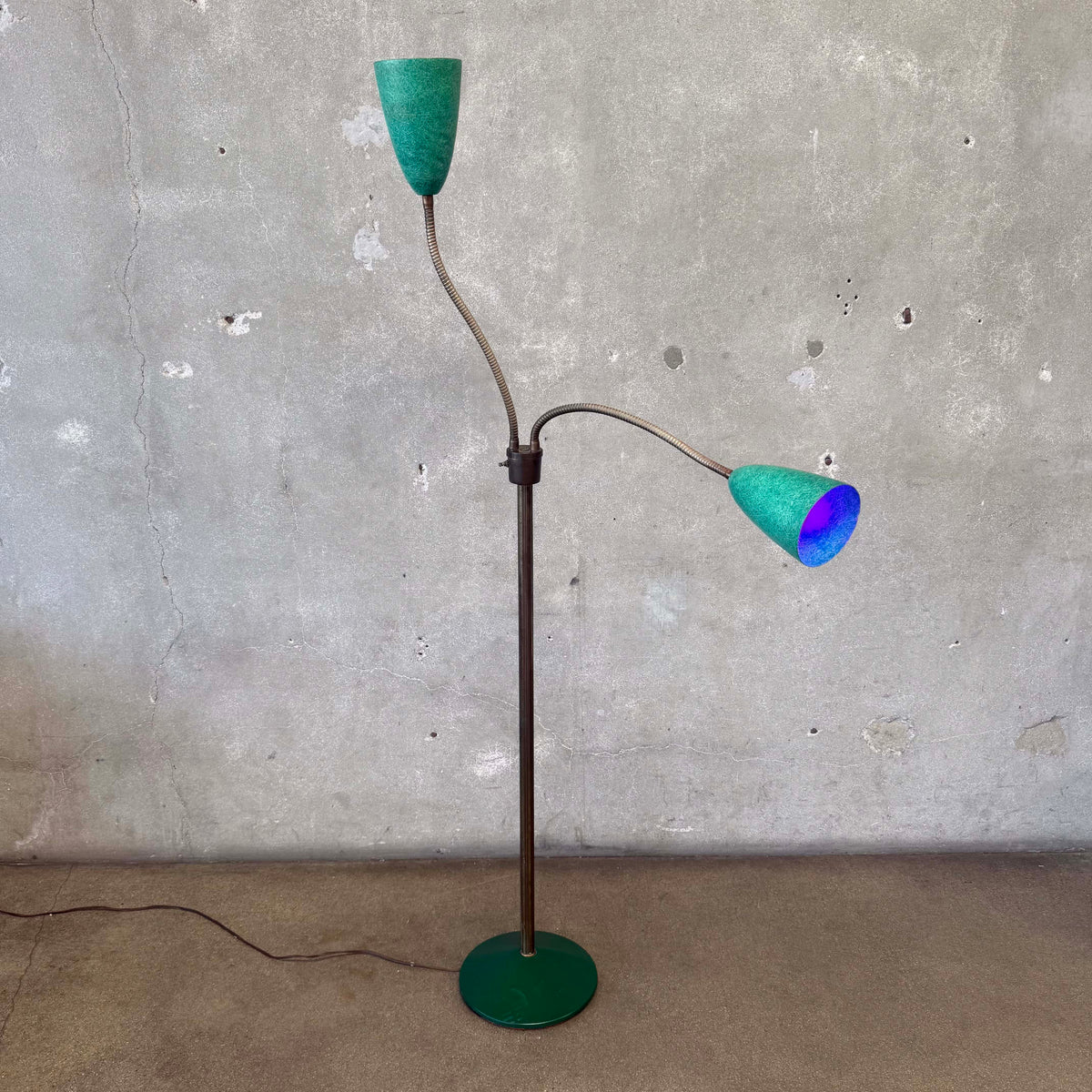 Mid Century Double Gooseneck Floor Lamp With Fiber Glass Shades
