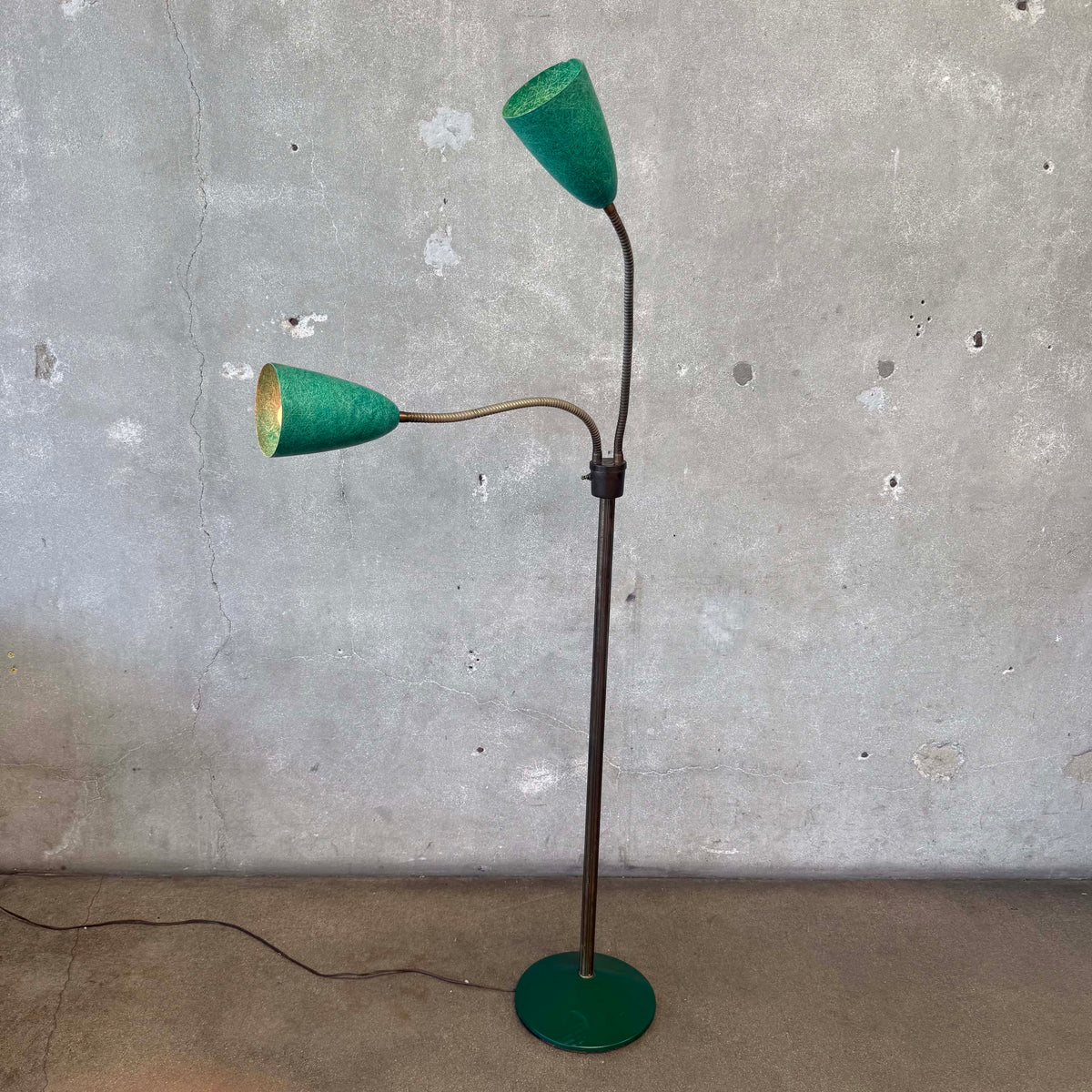 Mid Century Double Gooseneck Floor Lamp With Fiber Glass Shades