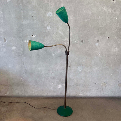 Mid Century Double Gooseneck Floor Lamp With Fiber Glass Shades