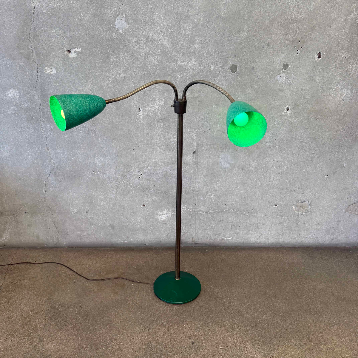 Mid Century Double Gooseneck Floor Lamp With Fiber Glass Shades