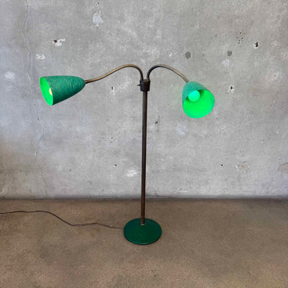 Mid Century Double Gooseneck Floor Lamp With Fiber Glass Shades