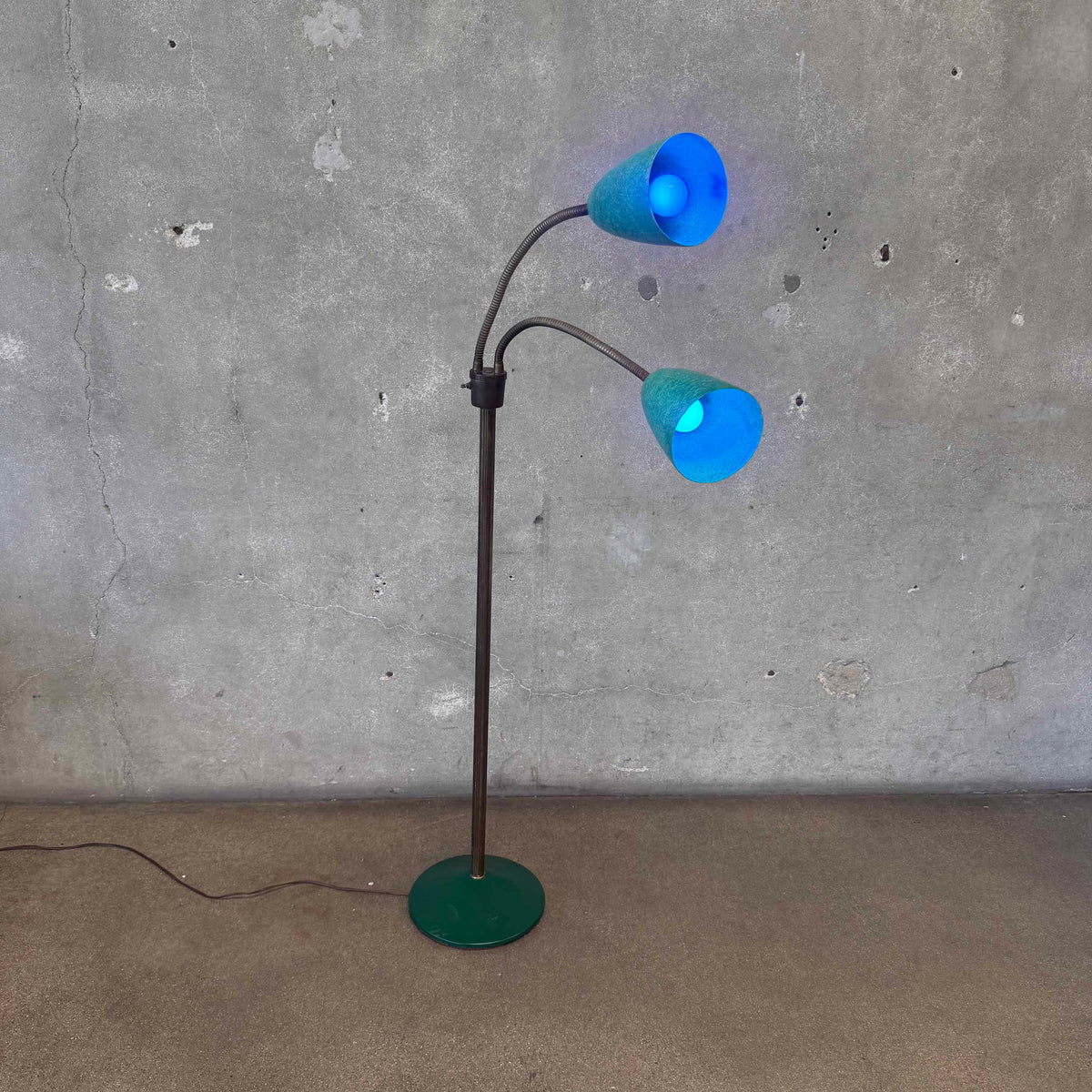 Mid Century Double Gooseneck Floor Lamp With Fiber Glass Shades