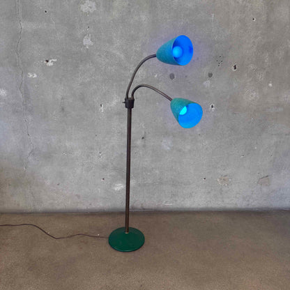 Mid Century Double Gooseneck Floor Lamp With Fiber Glass Shades