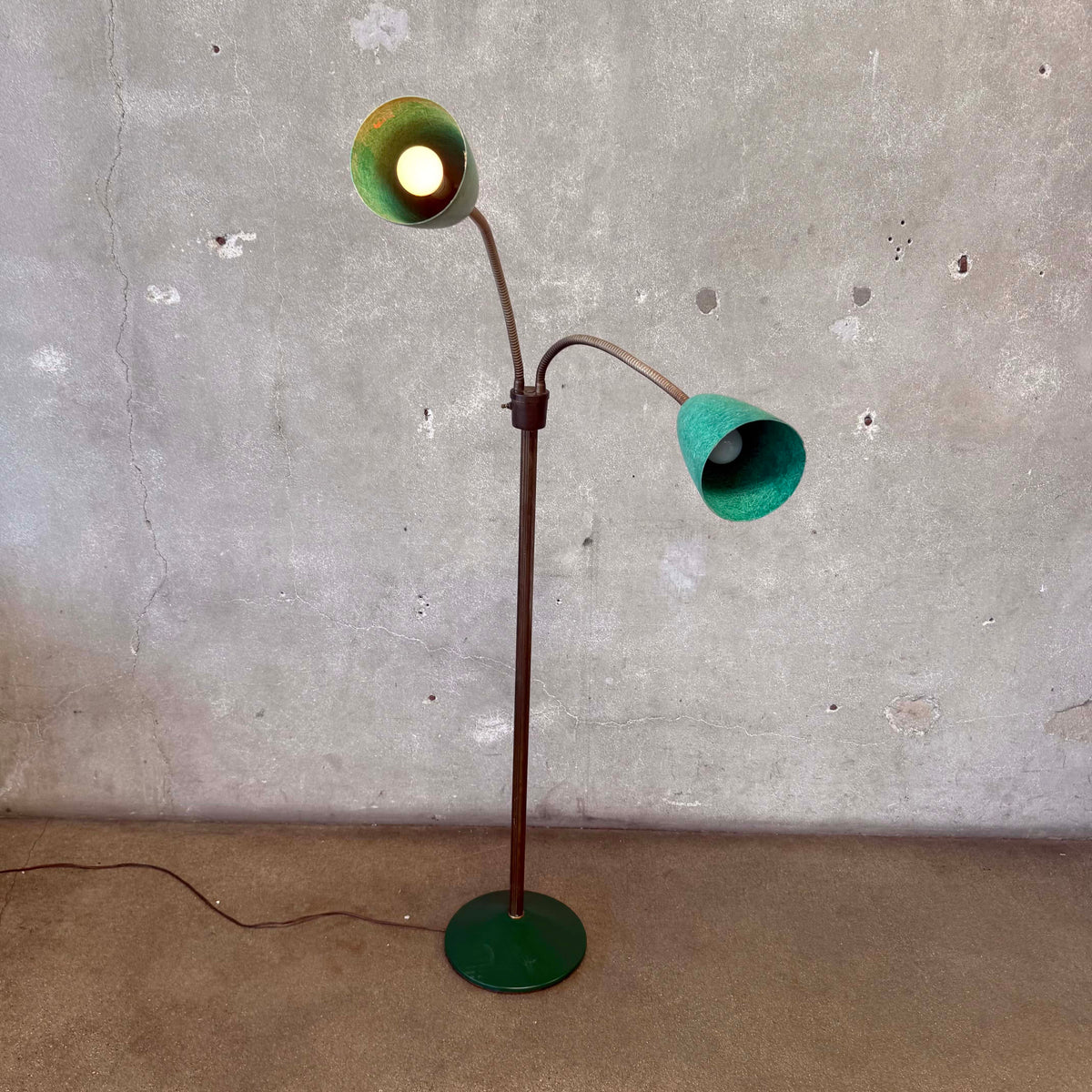 Mid Century Double Gooseneck Floor Lamp With Fiber Glass Shades