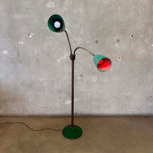 Mid Century Double Gooseneck Floor Lamp With Fiber Glass Shades