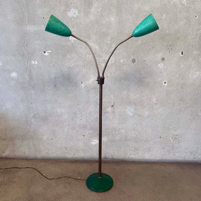 Mid Century Double Gooseneck Floor Lamp With Fiber Glass Shades