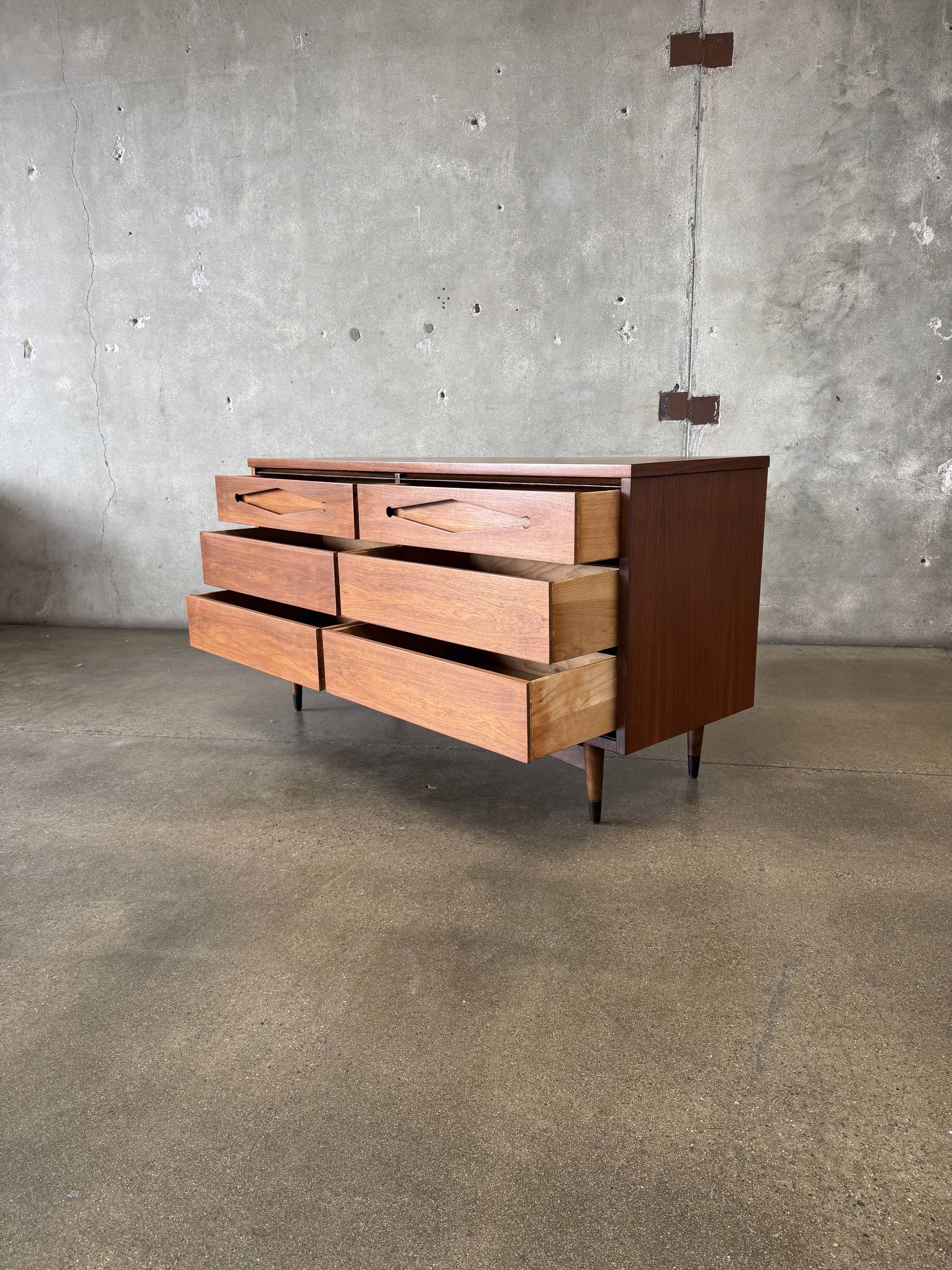 Mid Century Modern Walnut Dresser By Bassett Furniture