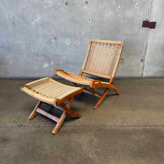 Mid Century Modern Hans Wegner Style Chair & Ottoman