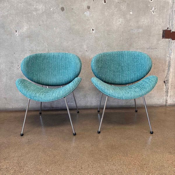 Pair of Slice Chrome Chairs w/ New Teal Designer Fabric