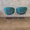 Pair of Slice Chrome Chairs w/ New Teal Designer Fabric