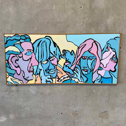 70's Original Painting of 4 People