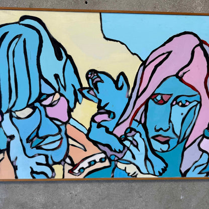 70's Original Painting of 4 People